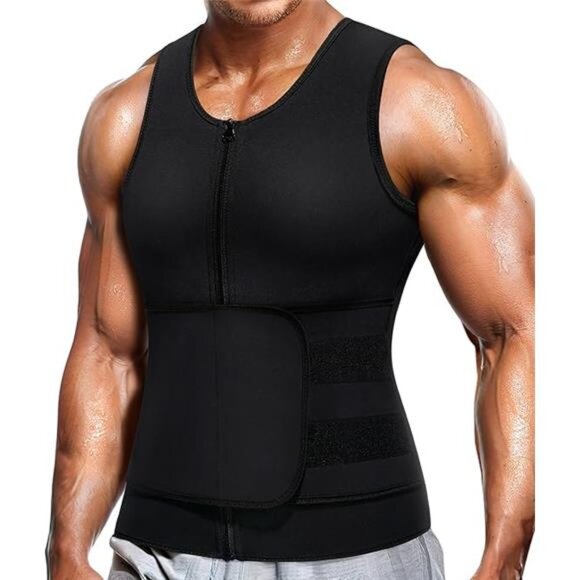 Neoprene Sauna Suit for Men Waist Trainer Vest Zipper Body Shaper Tank Top - Picture 6 of 6